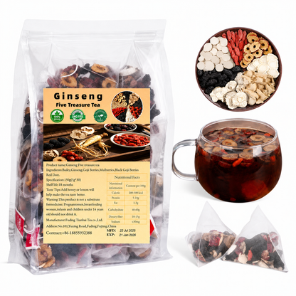 Premium Ginseng Five Treasure Herbal Tea | Natural Wellness Blend (30 Tea Bags)