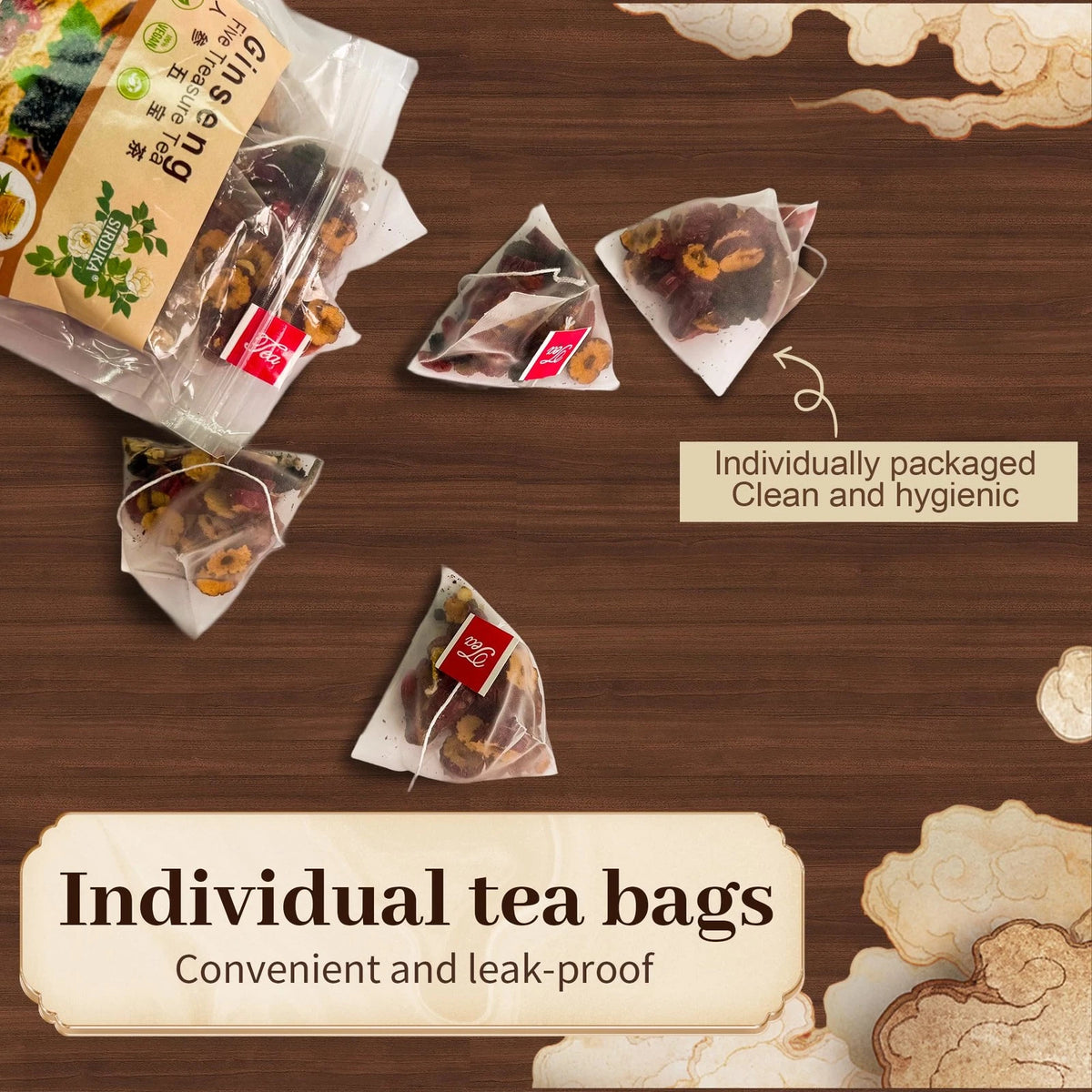 Premium Ginseng Five Treasure Herbal Tea | Natural Wellness Blend (30 Tea Bags)