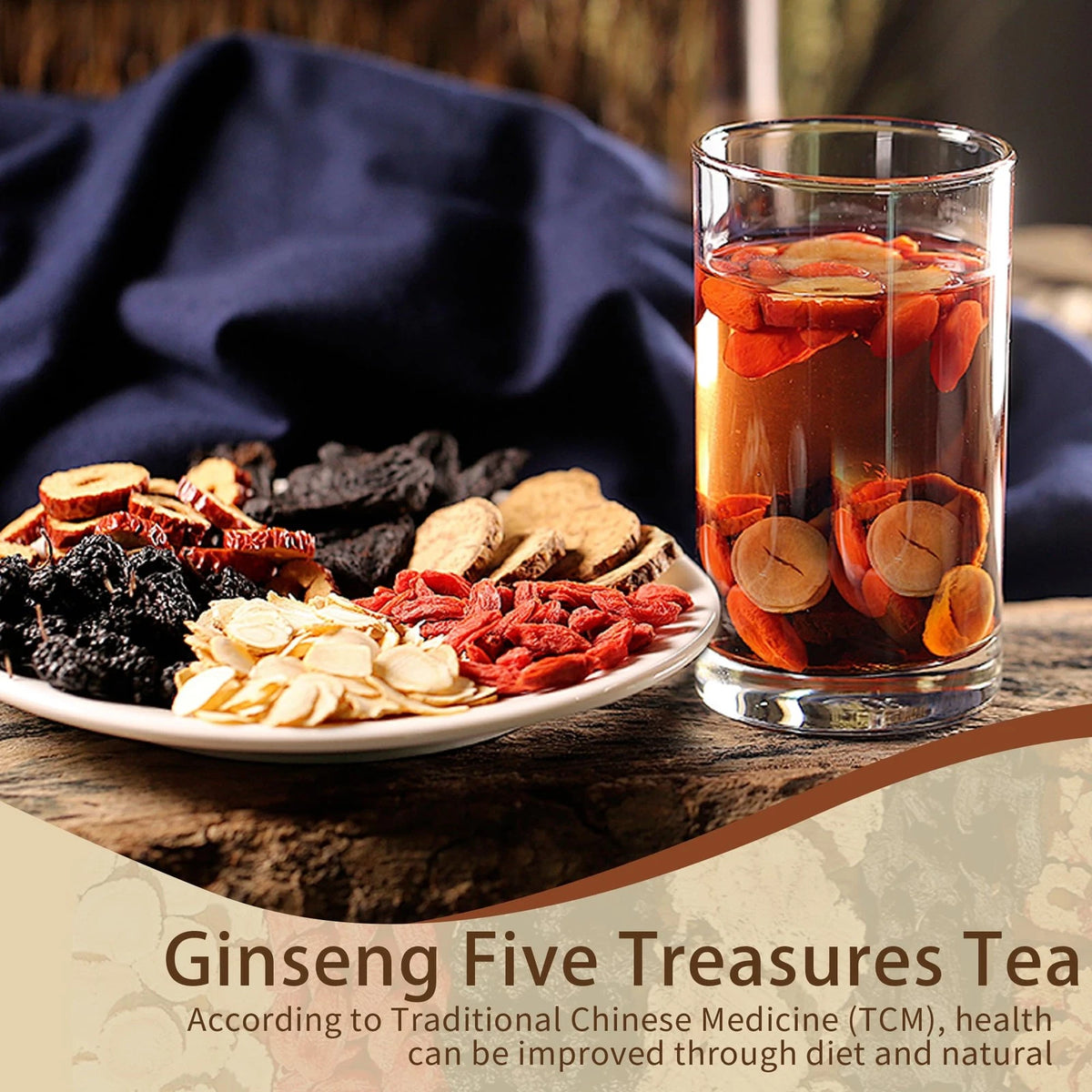 Premium Ginseng Five Treasure Herbal Tea | Natural Wellness Blend (30 Tea Bags)