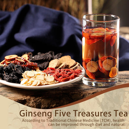 Premium Ginseng Five Treasure Herbal Tea | Natural Wellness Blend (30 Tea Bags)
